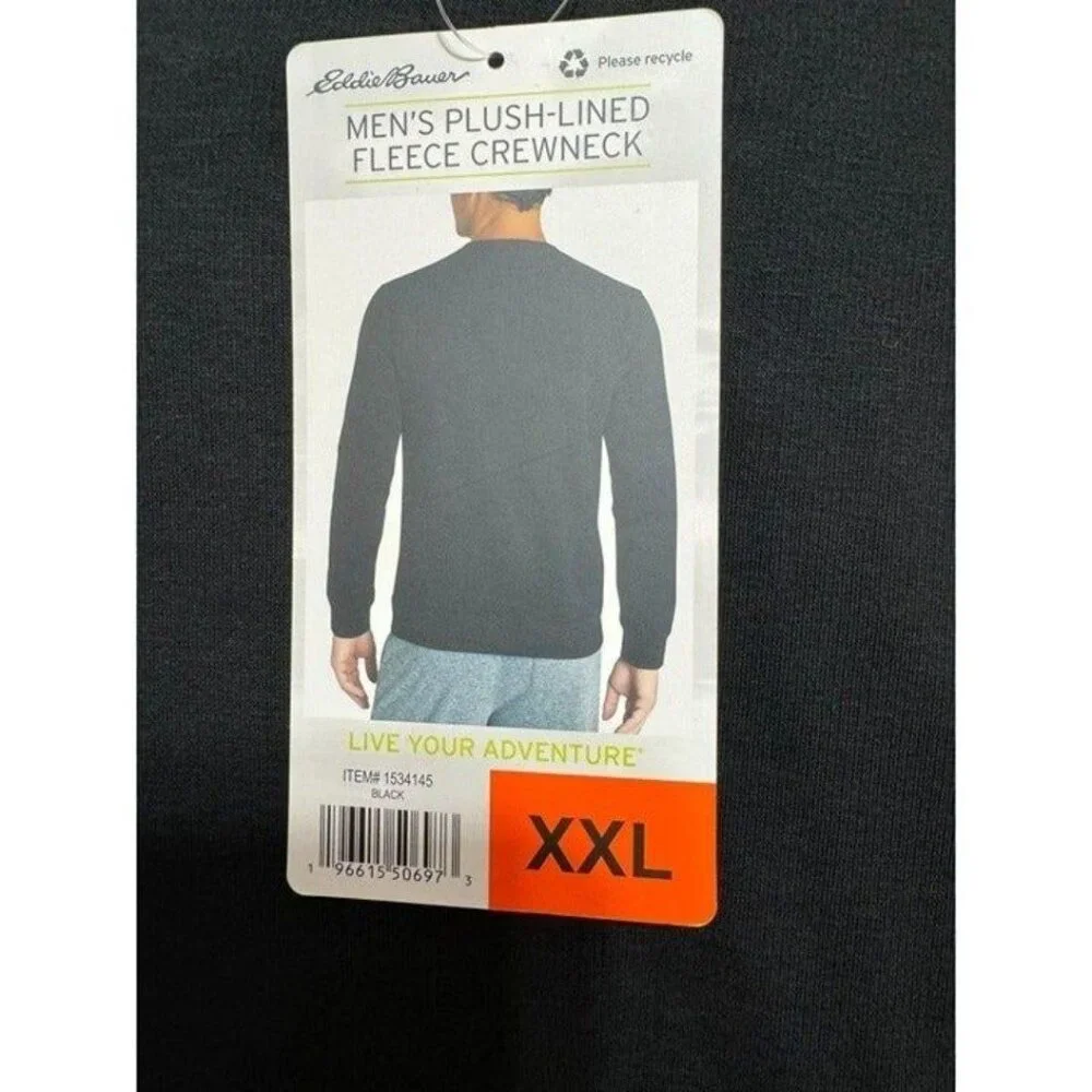 Eddie Bauer NWT Sz XXL Black Men's Plush-Lined Fleece Crewneck Pull On - Picture 2 of 12